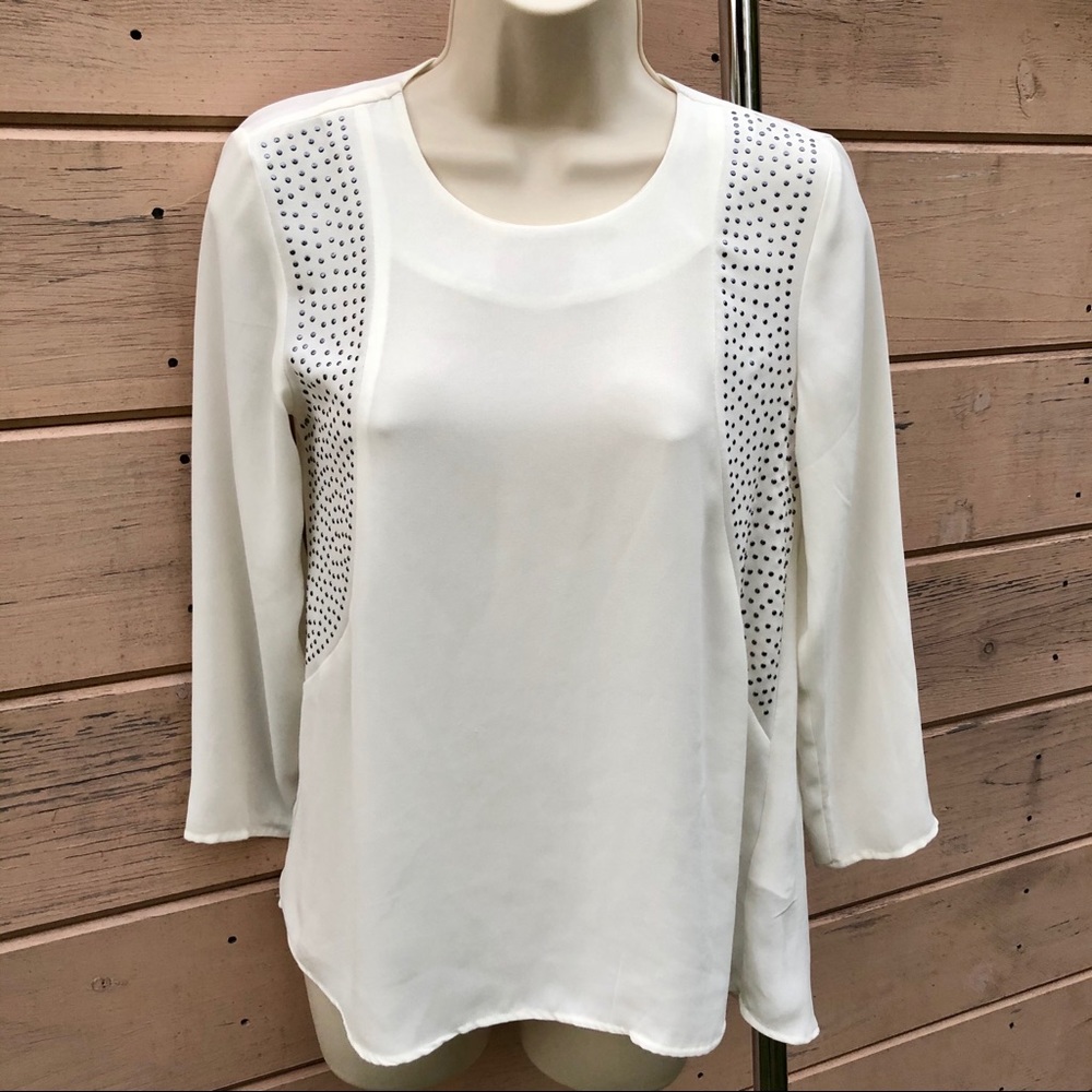 H&M 3/4 Sleeve White Blouse Silver Studs Small